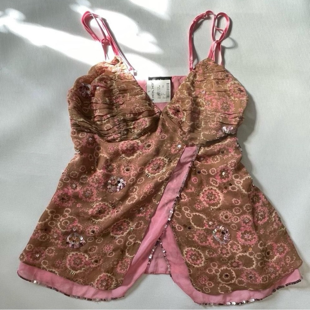 Rare Y2K Bebe Silk Beaded Sequin Top NWT 🏷️